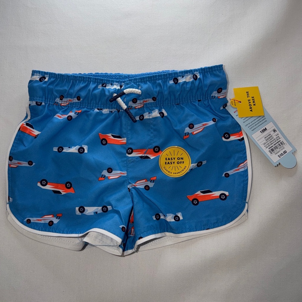 Cat & Jack Toddler Swim Trunks 18M Blue Race
Car Print Swim Shorts NWT